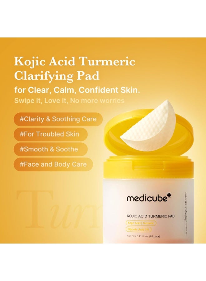 Medicube Kojic Acid Turmeric Clarifying Toner Pad for Troubled Skin & Use After Spot Care | Soothing & Calming with Kojic Acid, Turmeric, Niacinamide, and Glycolic Acid | Korean Skin Care, 70 Pads - Image 2